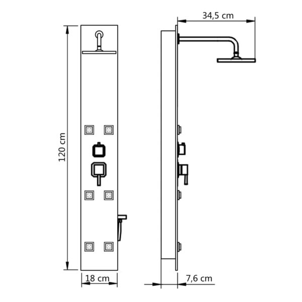 Panel za tuširanje od stakla 8 x 42,1 x 120 cm crni Dijelovi i željezarija za vodoinstalaterstvo Naručite namještaj na deko.hr 28