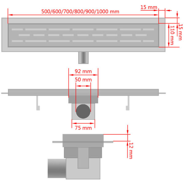 Linearni odvod za tuš s mjehurićima 530×140 mm nehrđajući čelik Dijelovi i željezarija za vodoinstalaterstvo Naručite namještaj na deko.hr 28