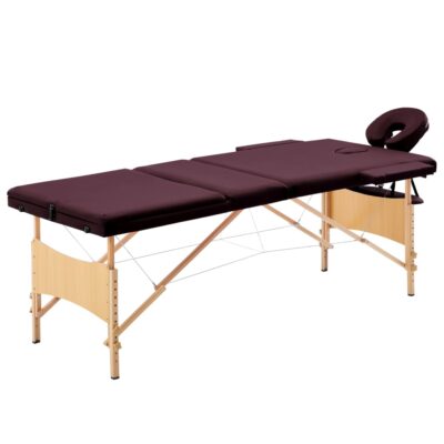 Sklopivi stol za masažu s 3 zone drveni ljubičasta boja vina Masaža i opuštanje Naručite namještaj na deko.hr