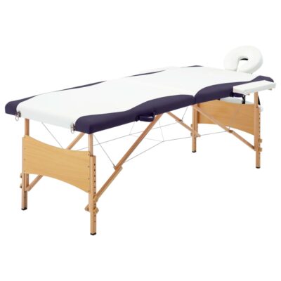 Sklopivi stol za masažu s 2 zone drveni bijelo-ljubičasti Masaža i opuštanje Naručite namještaj na deko.hr