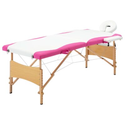 Sklopivi stol za masažu s 2 zone drveni bijelo-ružičasti Masaža i opuštanje Naručite namještaj na deko.hr