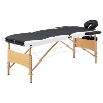 Sklopivi stol za masažu s 3 zone drveni crno-bijeli Masaža i opuštanje Naručite namještaj na deko.hr