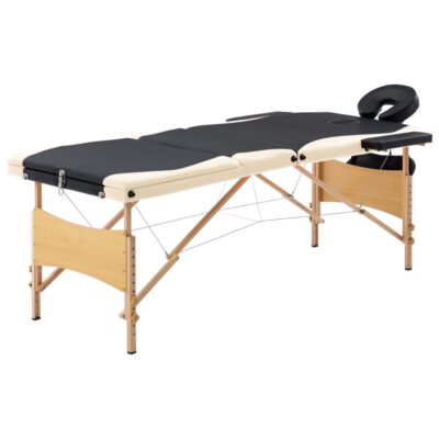 Sklopivi stol za masažu s 3 zone drveni crni i bež Masaža i opuštanje Naručite namještaj na deko.hr