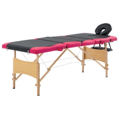 Sklopivi stol za masažu s 4 zone drveni crno-ružičasti Masaža i opuštanje Naručite namještaj na deko.hr