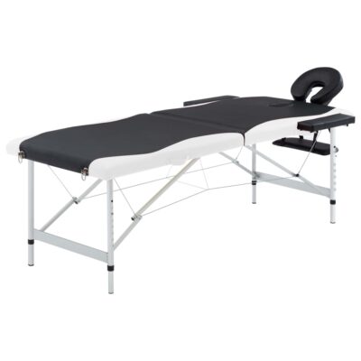 Sklopivi stol za masažu s 2 zone aluminijski crno-bijeli Masaža i opuštanje Naručite namještaj na deko.hr