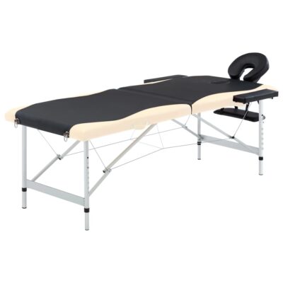 Sklopivi stol za masažu s 2 zone aluminijski crni i bež Masaža i opuštanje Naručite namještaj na deko.hr