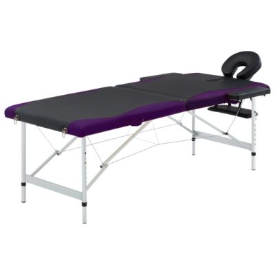 Sklopivi stol za masažu s 2 zone aluminijski crno-ljubičasti Masaža i opuštanje Naručite namještaj na deko.hr