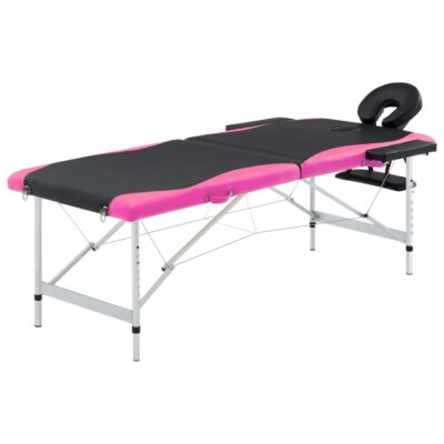 Sklopivi stol za masažu s 2 zone aluminijski crno-ružičasti Masaža i opuštanje Naručite namještaj na deko.hr