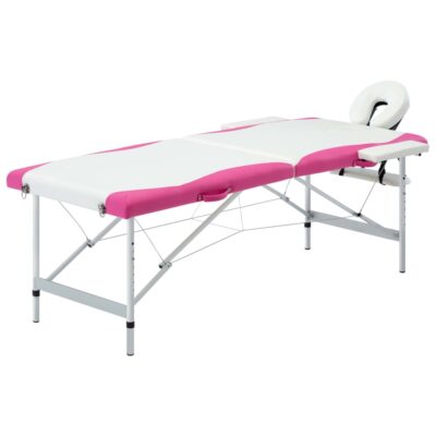 Sklopivi stol za masažu s 2 zone aluminijski bijelo-ružičasti Masaža i opuštanje Naručite namještaj na deko.hr