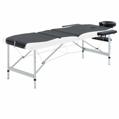 Sklopivi stol za masažu s 3 zone aluminijski crno-bijeli Masaža i opuštanje Naručite namještaj na deko.hr