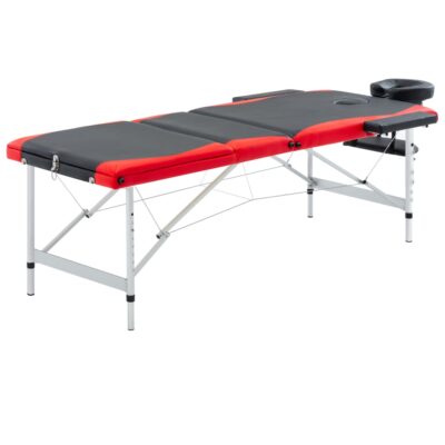 Sklopivi stol za masažu s 3 zone aluminijski crno-crveni Masaža i opuštanje Naručite namještaj na deko.hr