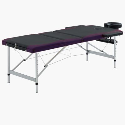 Sklopivi stol za masažu s 3 zone aluminijski crno-ljubičasti Masaža i opuštanje Naručite namještaj na deko.hr