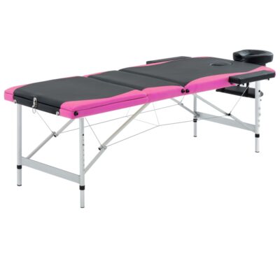 Sklopivi stol za masažu s 3 zone aluminijski crno-ružičasti Masaža i opuštanje Naručite namještaj na deko.hr