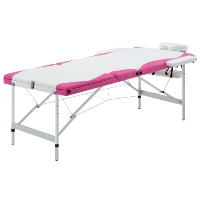 Sklopivi stol za masažu s 3 zone aluminijski bijelo-ružičasti Masaža i opuštanje Naručite namještaj na deko.hr