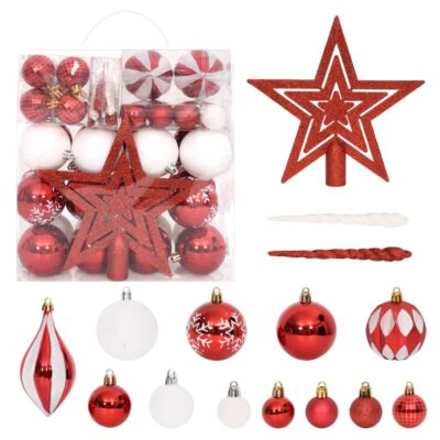 Set božićnih kuglica od 64 komada crvene i bijele Blagdanski ukrasi Naručite namještaj na deko.hr