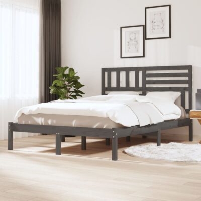 Okvir za krevet od masivnog drva sivi 135×190 cm bračni Kreveti i dodaci za krevete Naručite namještaj na deko.hr