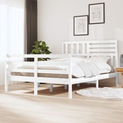 Okvir za krevet od masivnog drva bijeli 150 x 200 cm veliki Kreveti i dodaci za krevete Naručite namještaj na deko.hr
