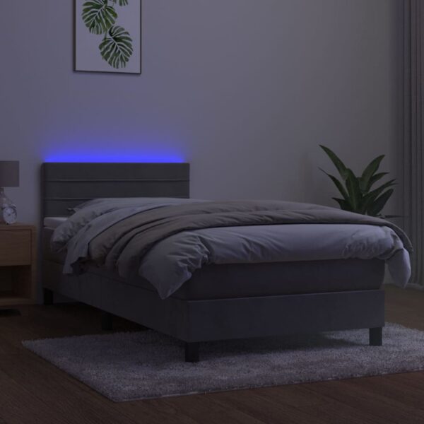 Krevet box spring s madracem LED svjetlosivi 90×200 cm baršun Kreveti i dodaci za krevete Naručite namještaj na deko.hr 4