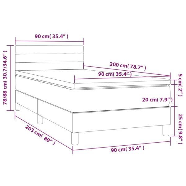 Krevet box spring s madracem LED svjetlosivi 90×200 cm baršun Kreveti i dodaci za krevete Naručite namještaj na deko.hr 8